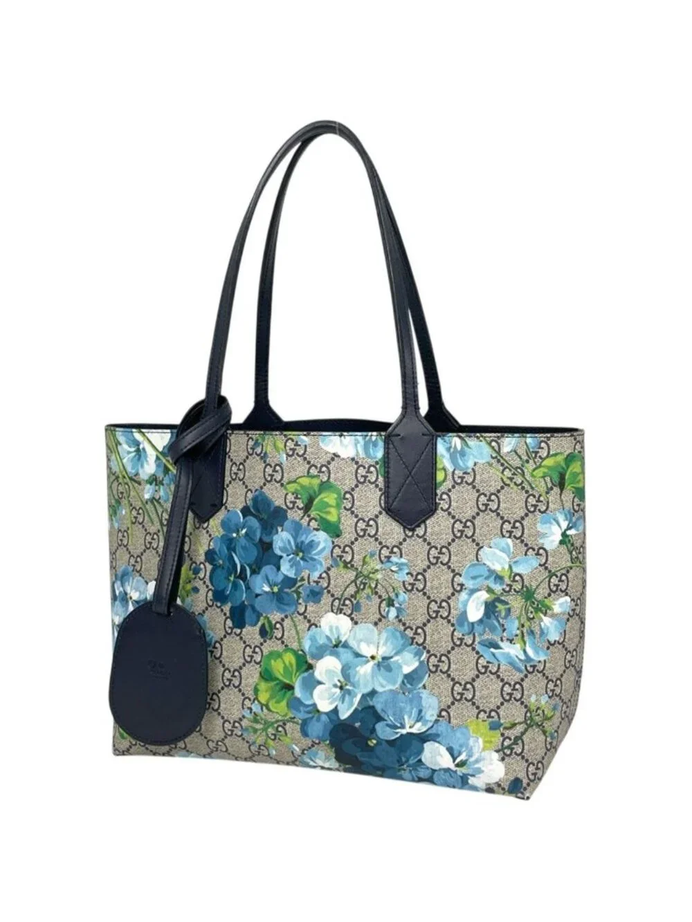 Gucci Tote GG Blue Muss Reversible Floral Pattern Supreme Beige